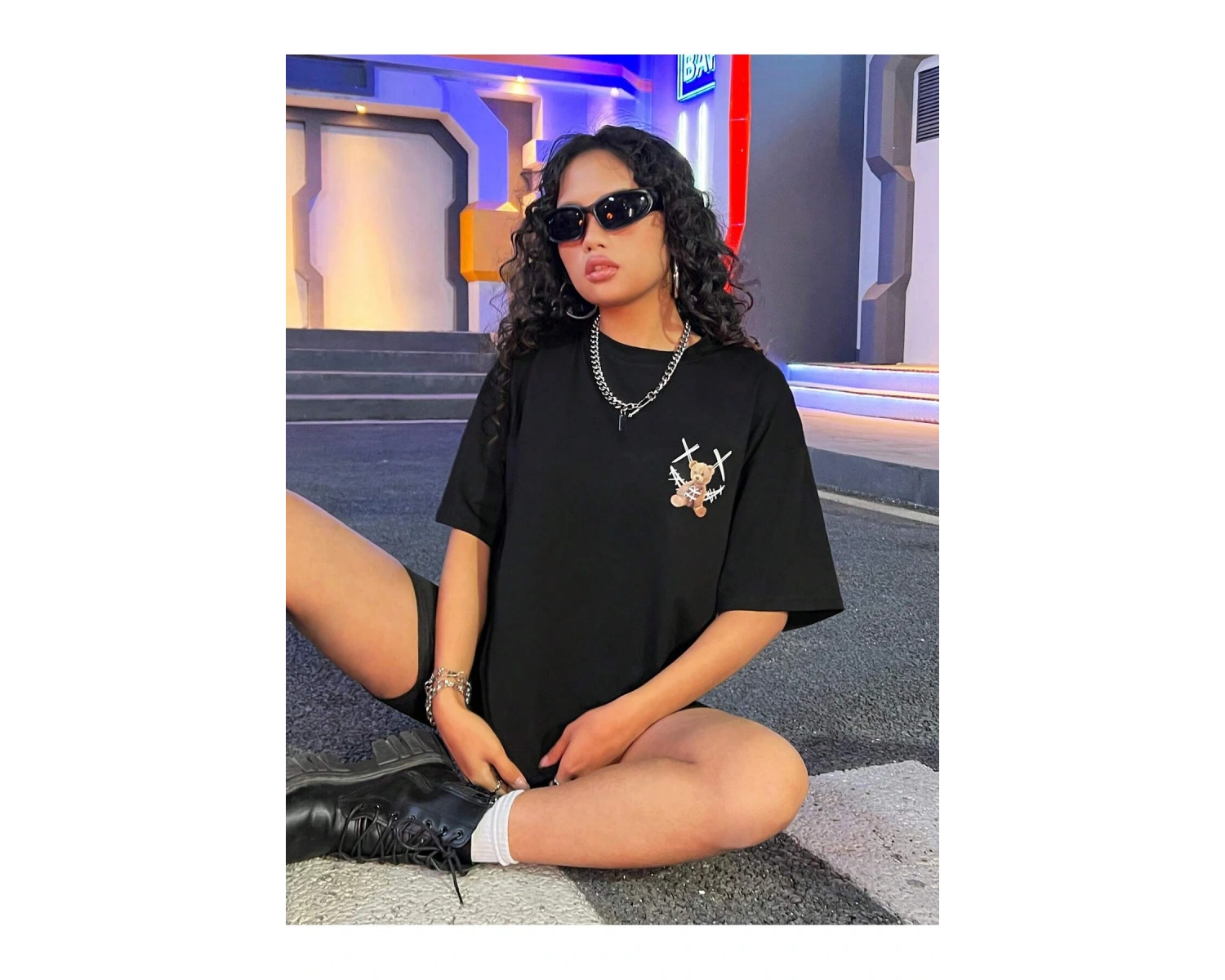 Coolane Gülümseyen Teddy Bear Sırtlı Baskılı Tişört