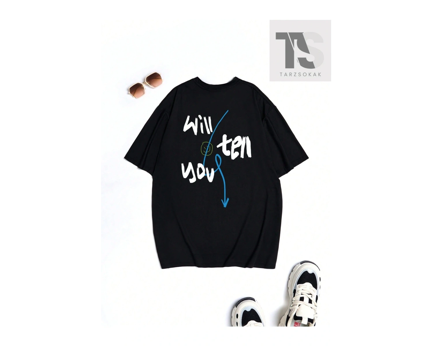 Coolane Harfli Grafik Düşük Omuzlu Tişört