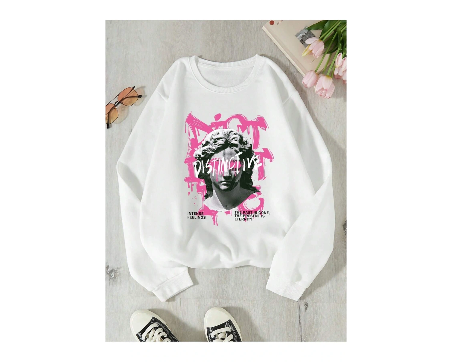 Coolane Heykel ve Slogan Grafikli Beyaz