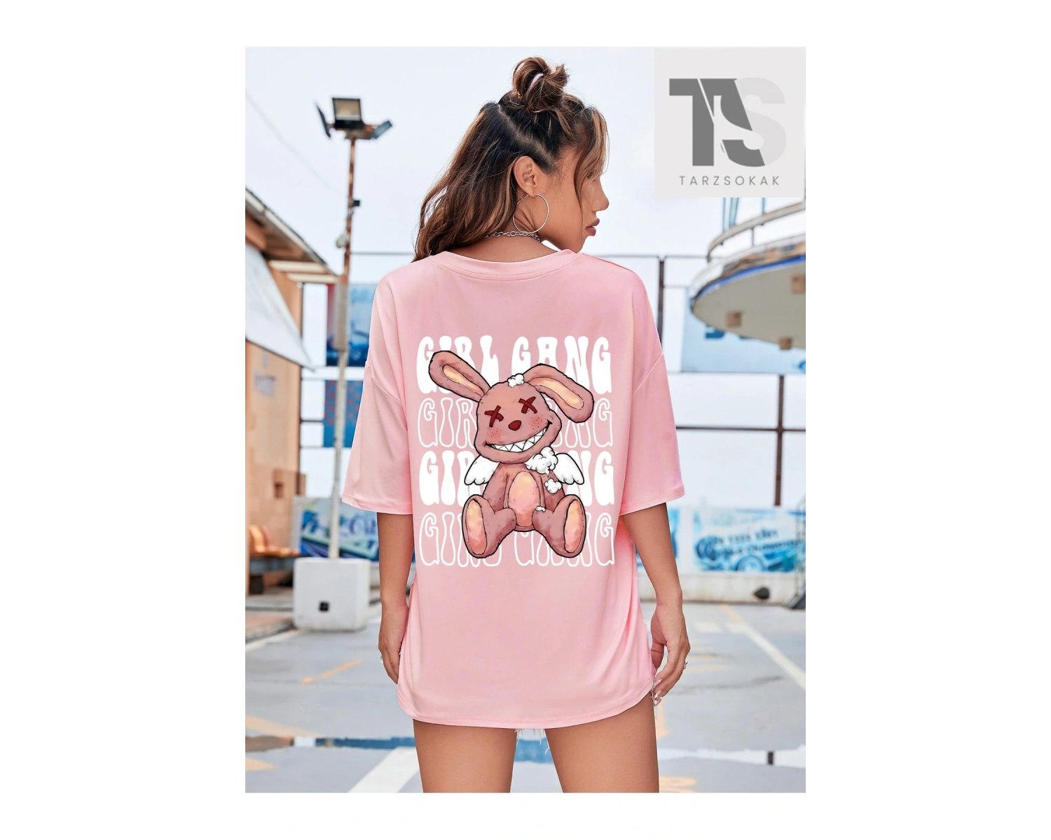 Coolane İskelet ve Slogan Grafikli Düşük Omuzlu Tişört