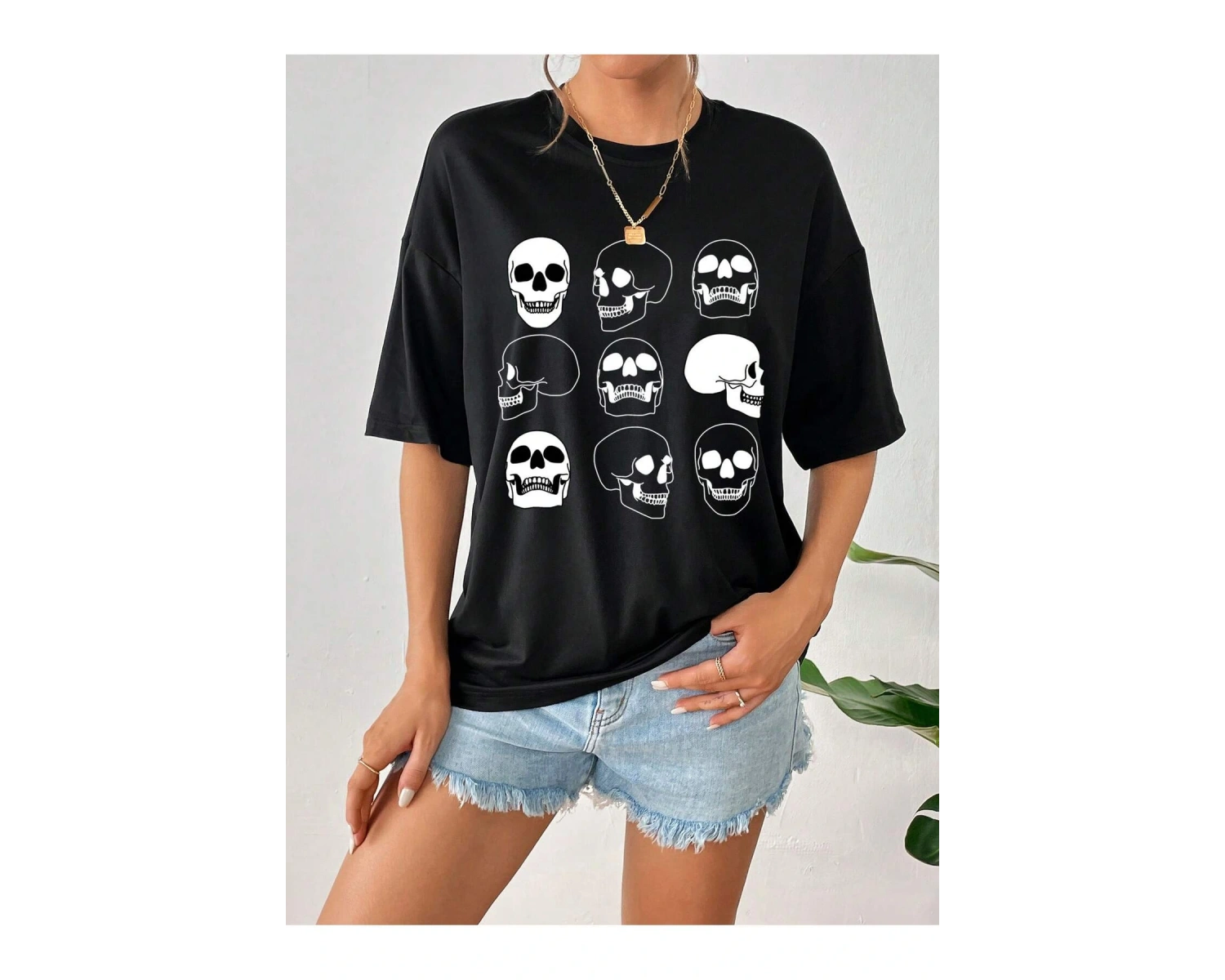 Coolane Kadın Kart Harfli Kafatası Desenli Kısa Kollu Tişört