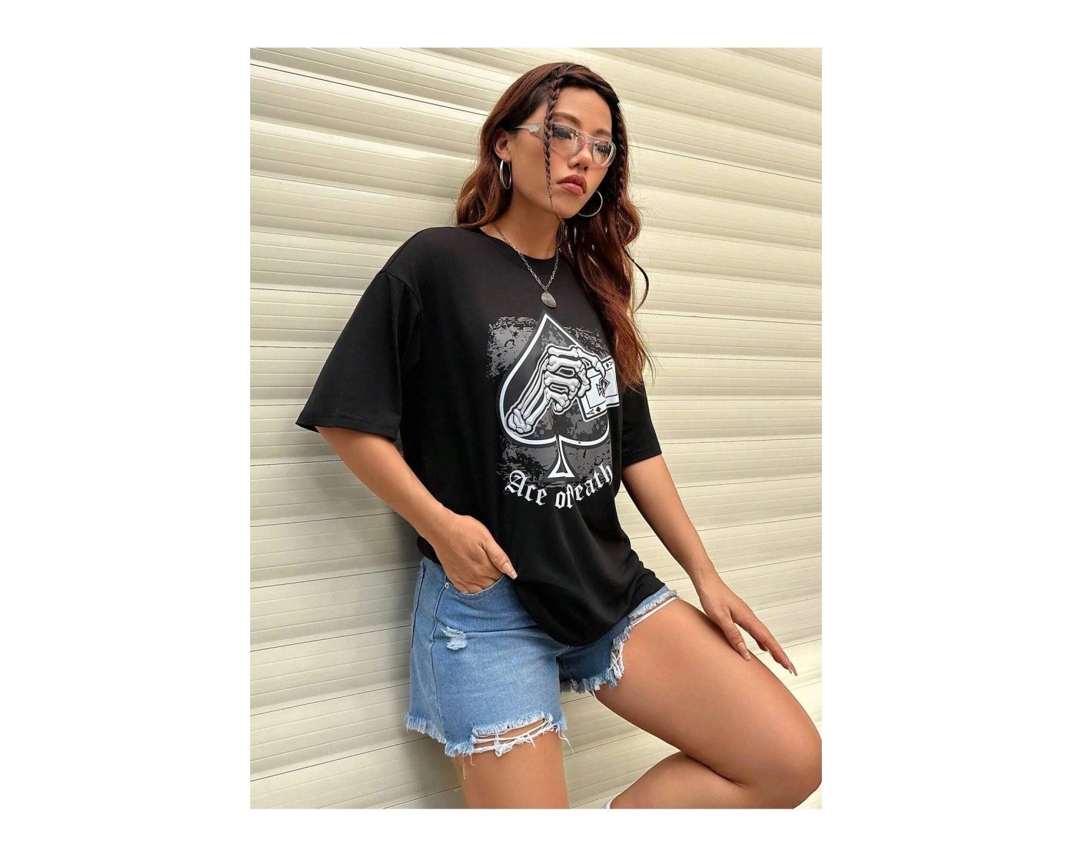 Coolane Kadın Kart Harfli Kafatası Desenli Kısa Kollu Tişört