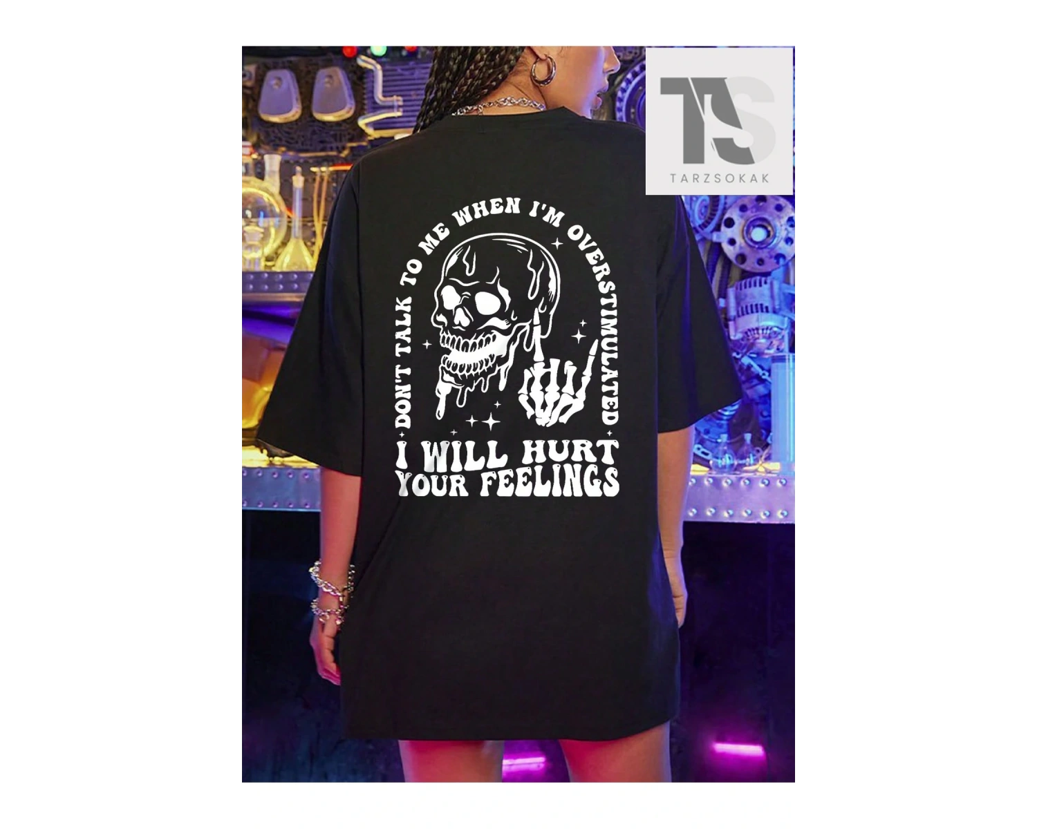 Coolane Kafatası ve Slogan Grafikli Düşük Omuzlu Tişört