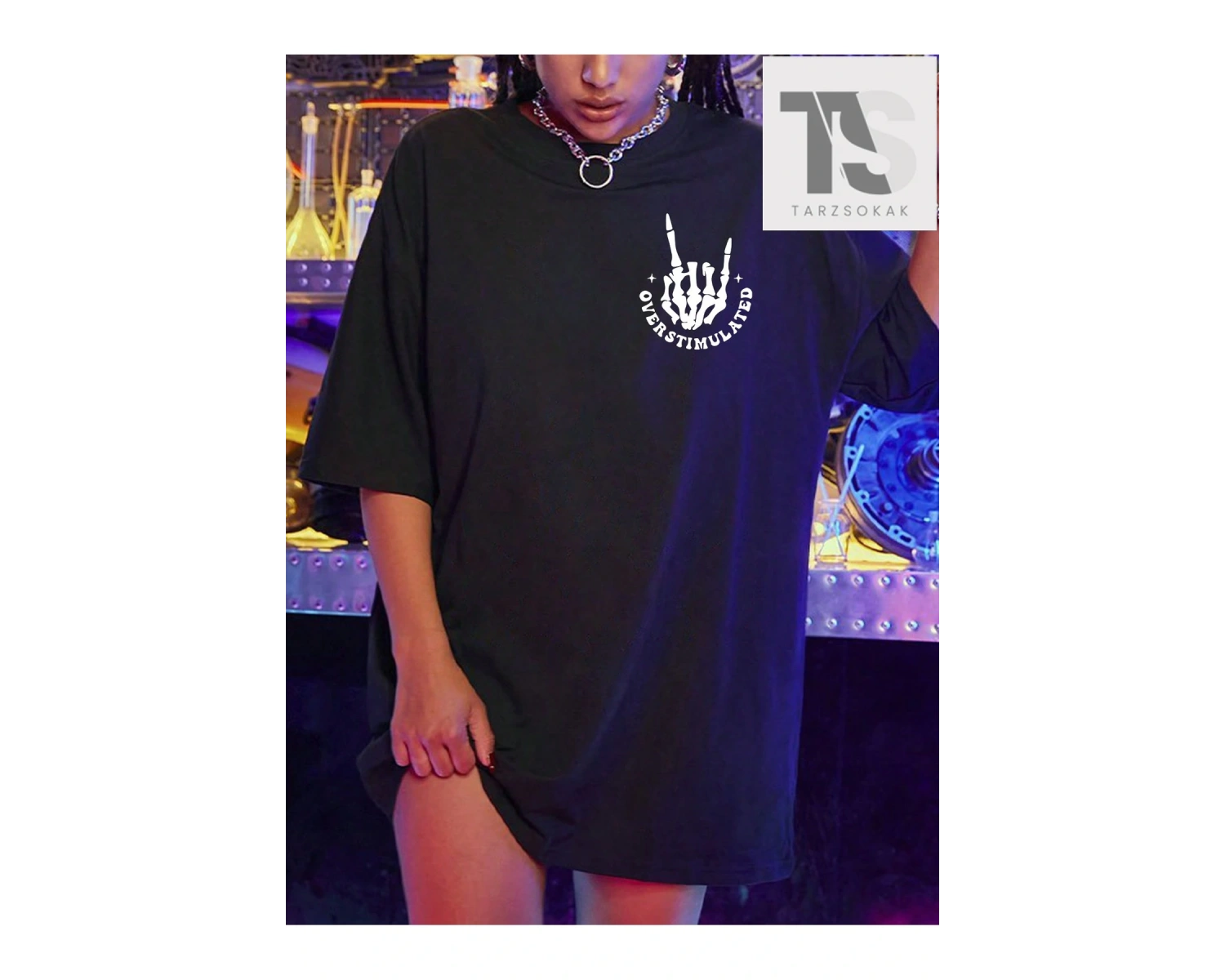 Coolane Kafatası ve Slogan Grafikli Düşük Omuzlu Tişört