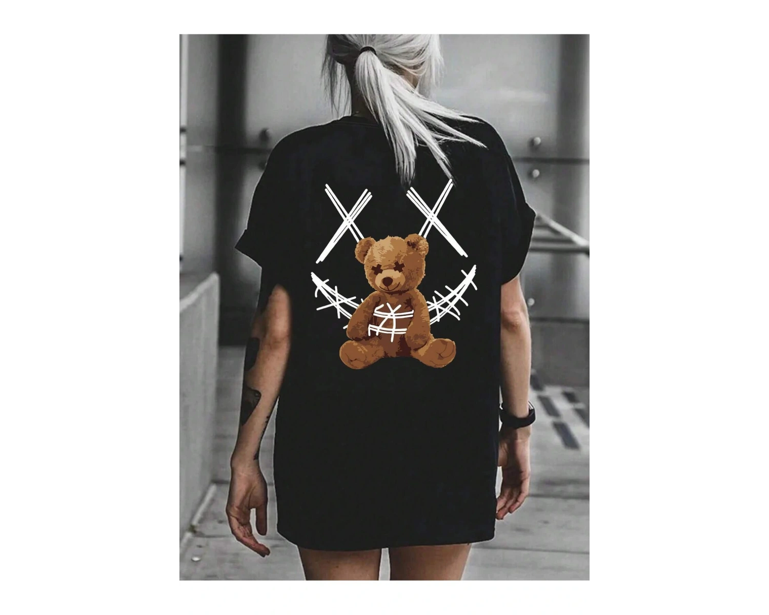 Coolane Motosiklet ve Slogan Grafikli Düşük Omuzlu Büyük Boy Tişört