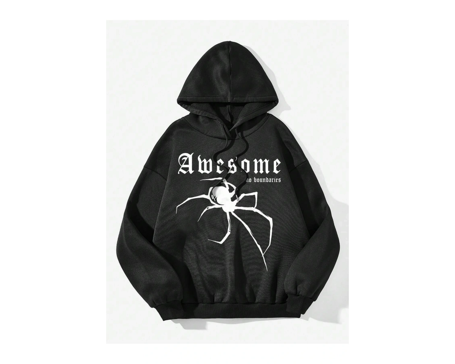 Coolane Örümcek ve Slogan Grafikli Düşük Omuzlu İpli Kapüşonlu Üst Siyah