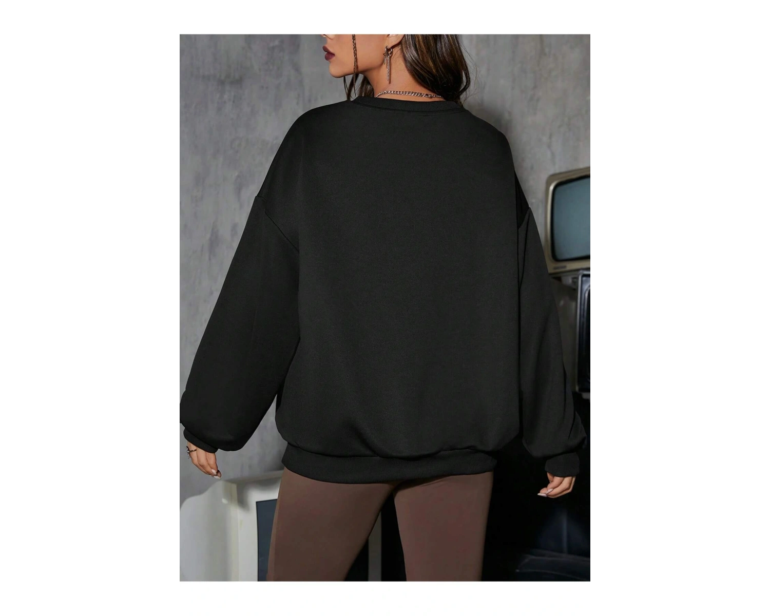 Coolane Skeleton & Letter Graphic Drop Shoulder Sweatshirt Siyah