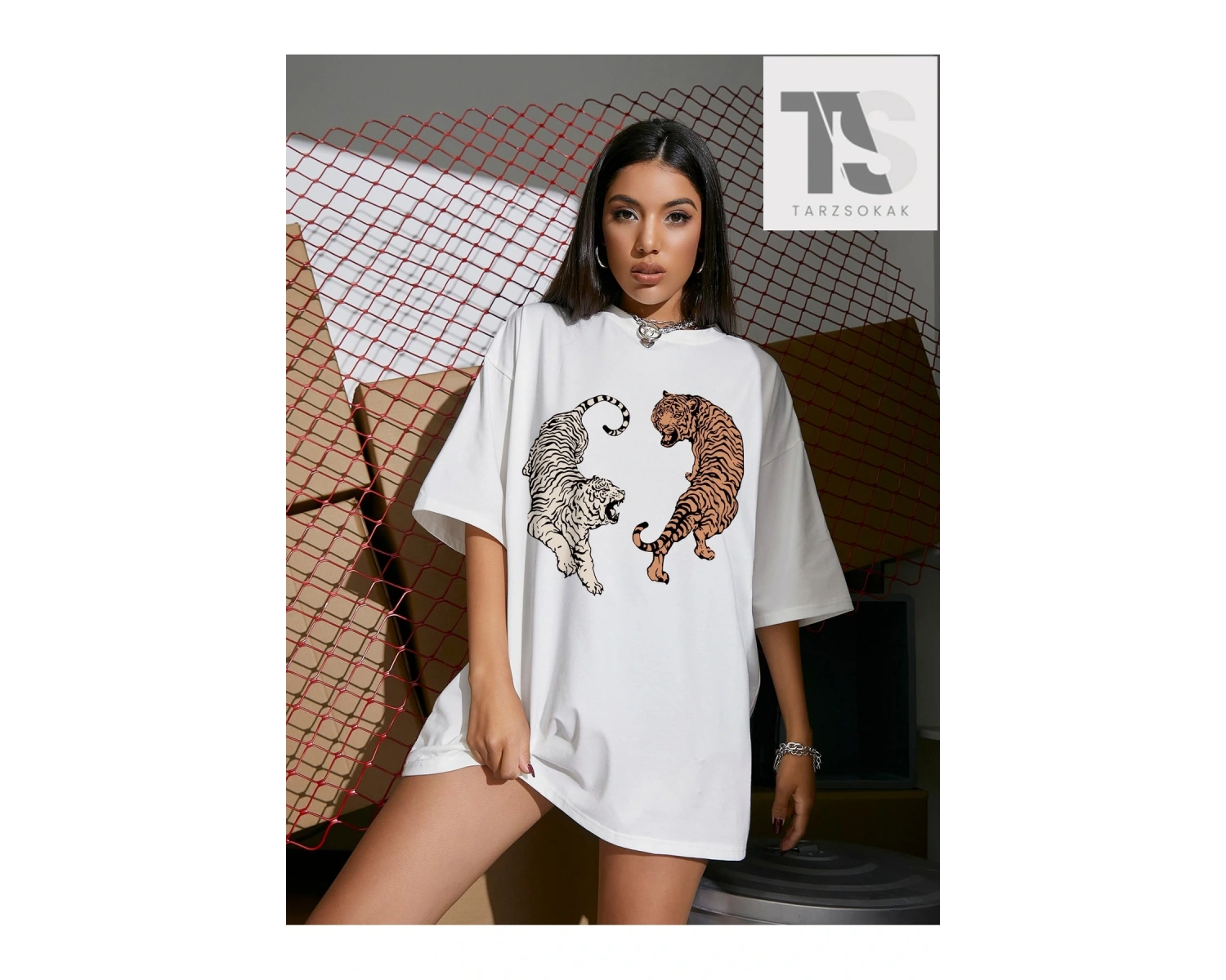 Coolane Tiger Baskılı Büyük Boy Tişört