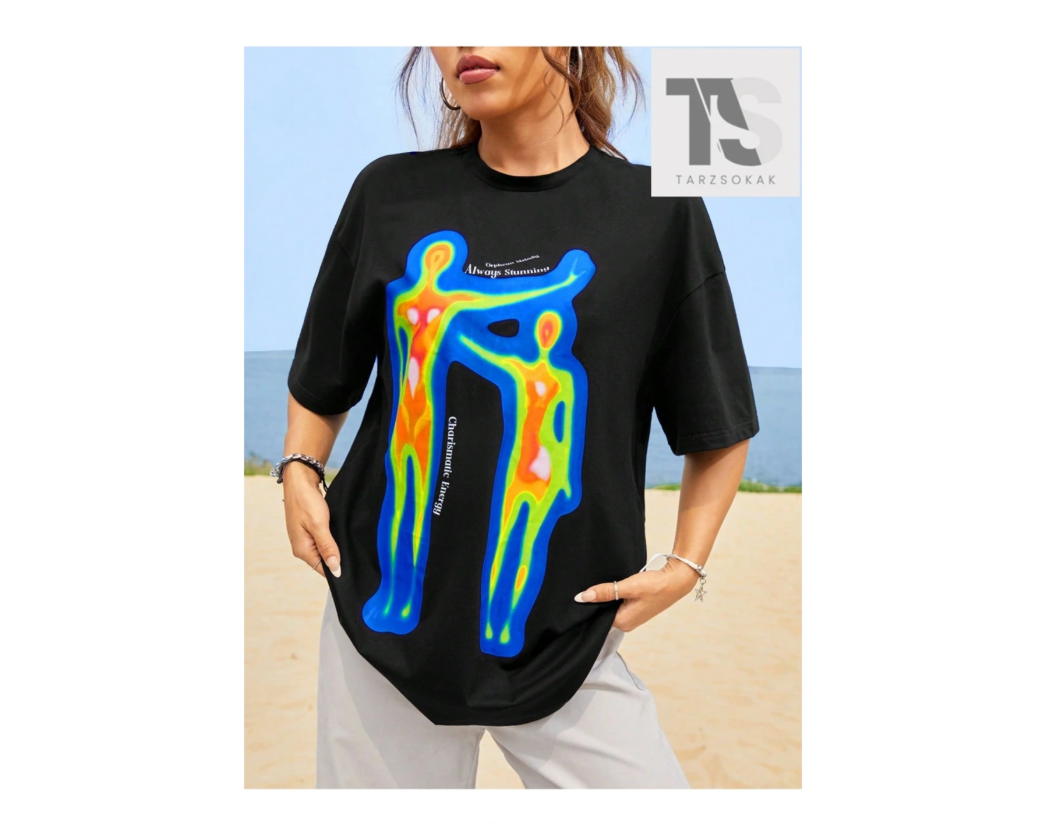 Coolane Vücut Isı Haritası Baskılı Omuz Tişörtü