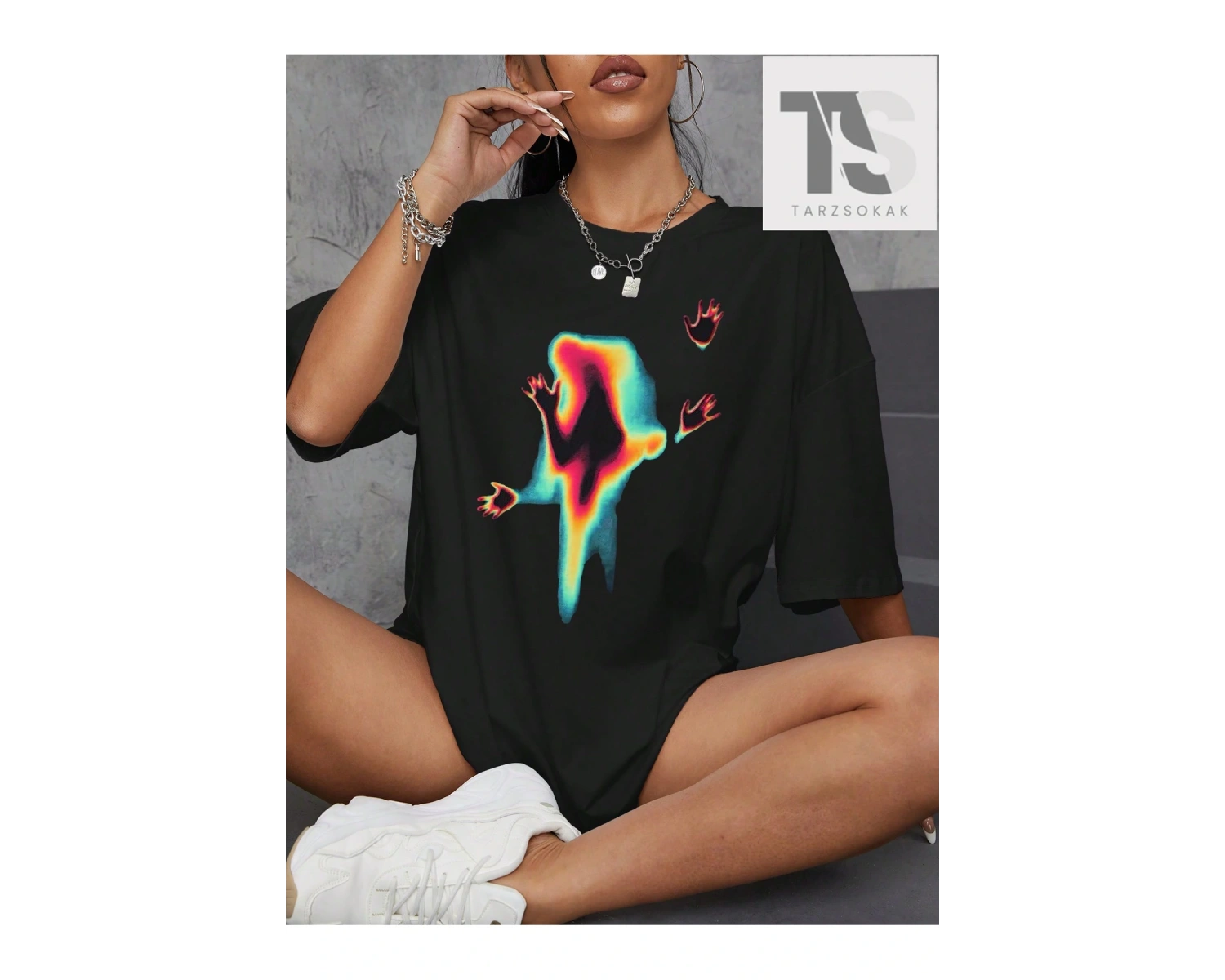 Coolane Wings Baskılı Düşük Omuzlu Büyük Boy Tişört