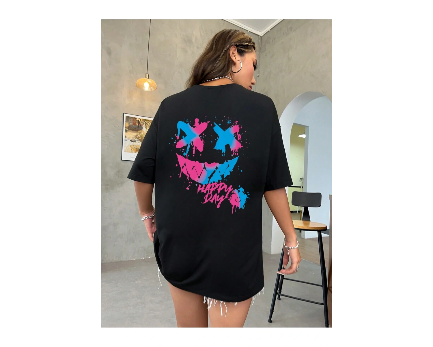 Coolane Yuvarlak Yaka Oversize Eğlenceli İfade Desenli Tişört