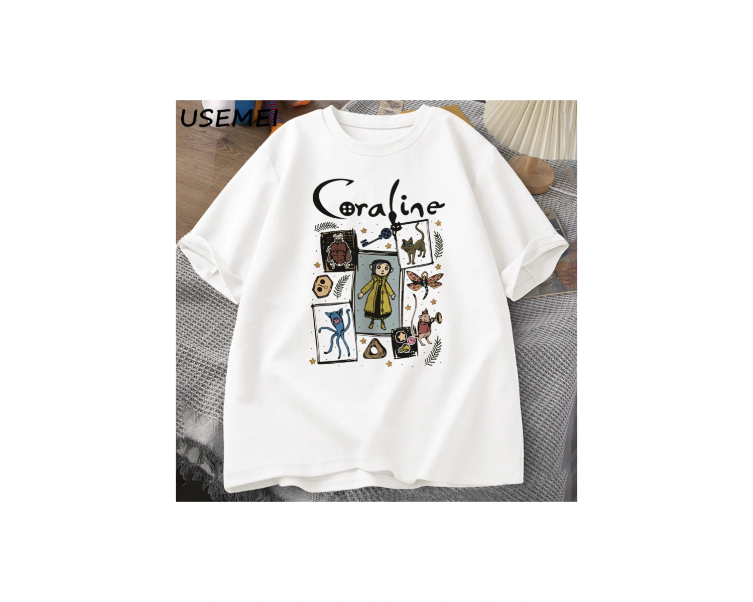 Coraline Cadılar Bayramı T Shirt Kadın Erkek Spooky Vintage T-shirt Harajuku Güz Kısa Kollu T 2799