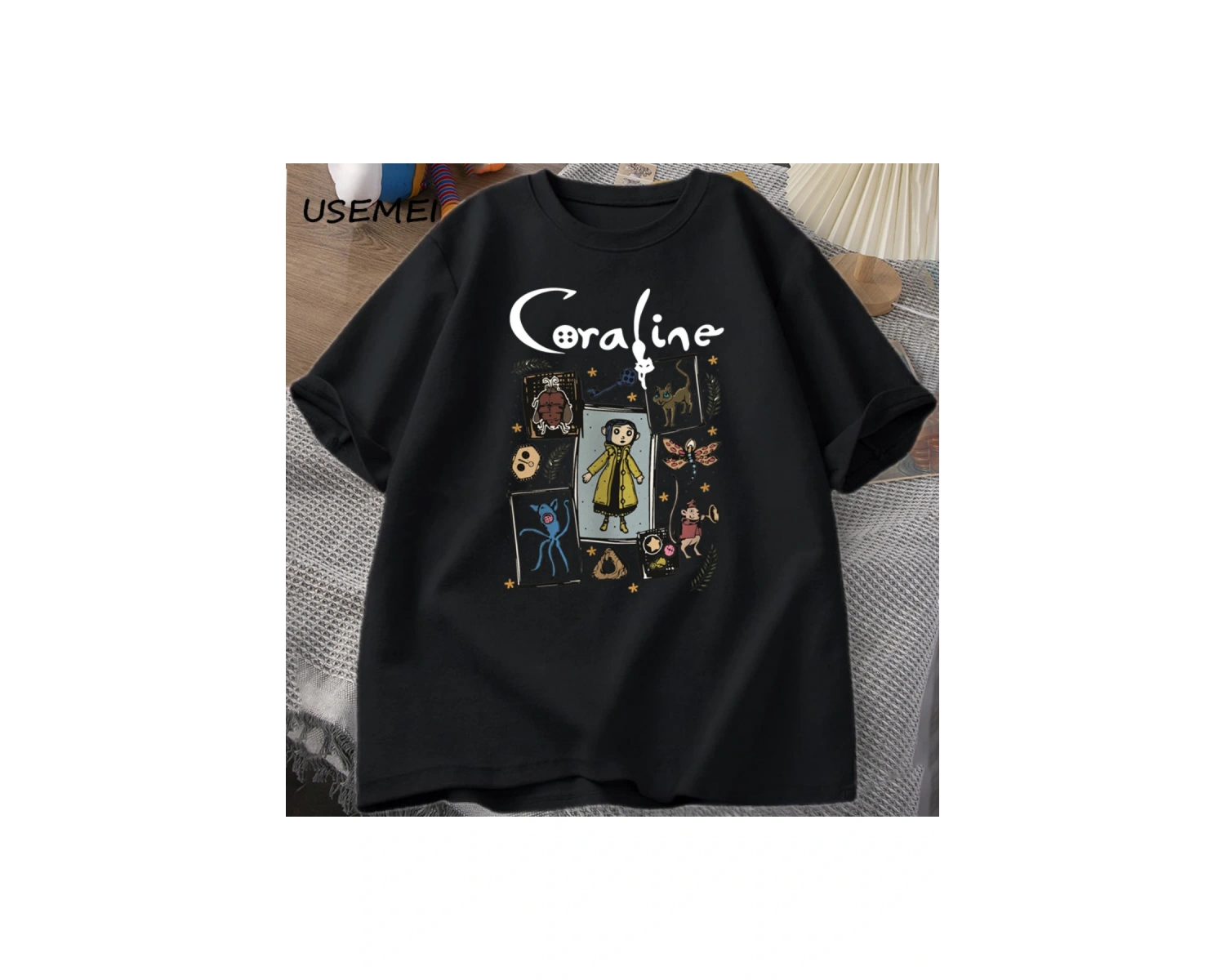 Coraline Cadılar Bayramı T Shirt Kadın Erkek Spooky Vintage T-shirt Harajuku Güz Kısa Kollu T 2799
