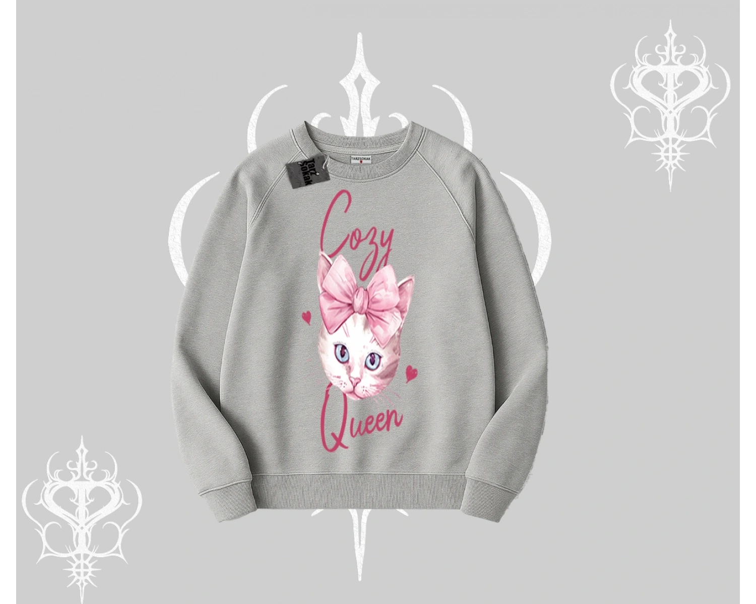 Cozy Queen Kedi Baskılı Biskilet Sweatshirt