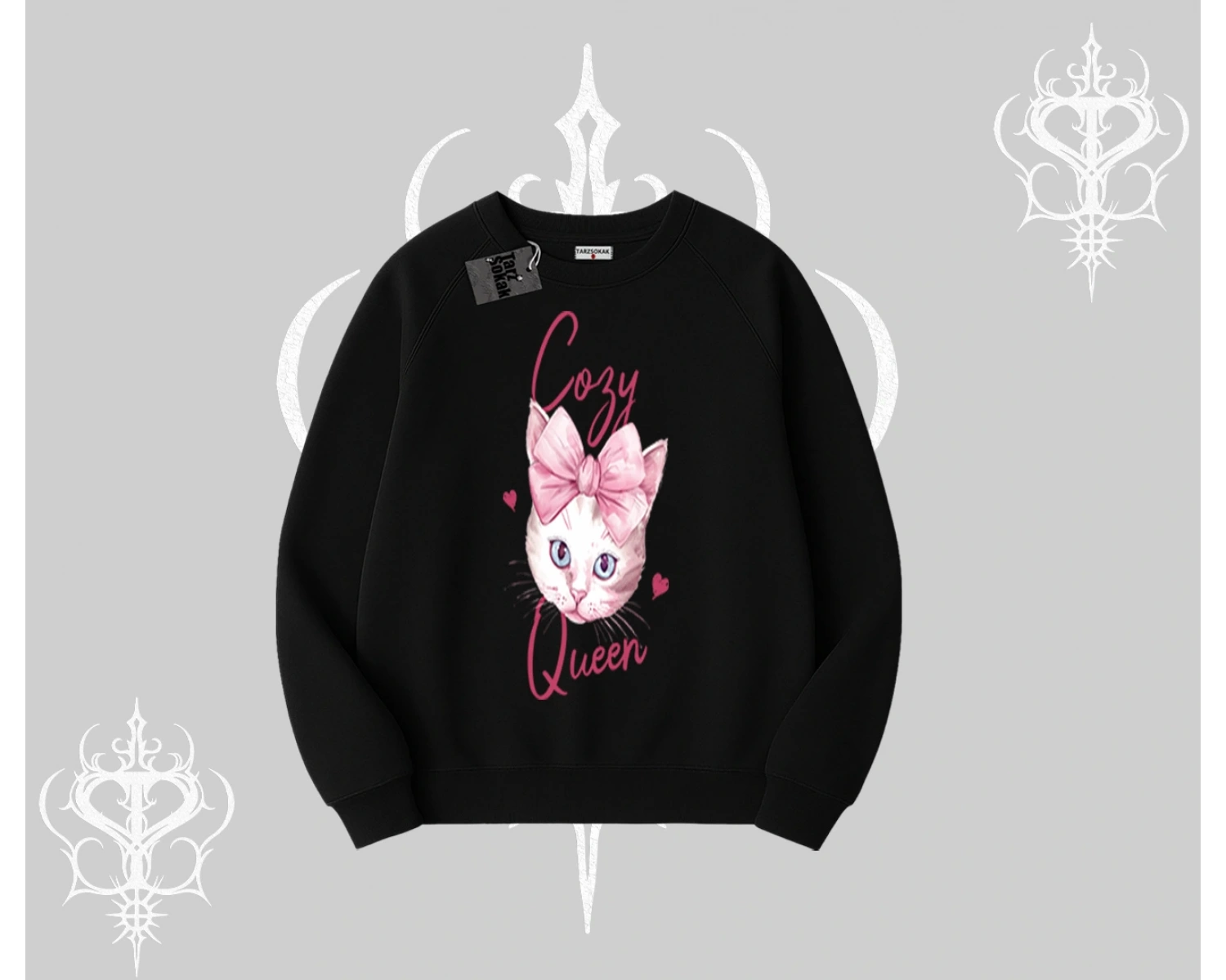 Cozy Queen Kedi Baskılı Biskilet Sweatshirt