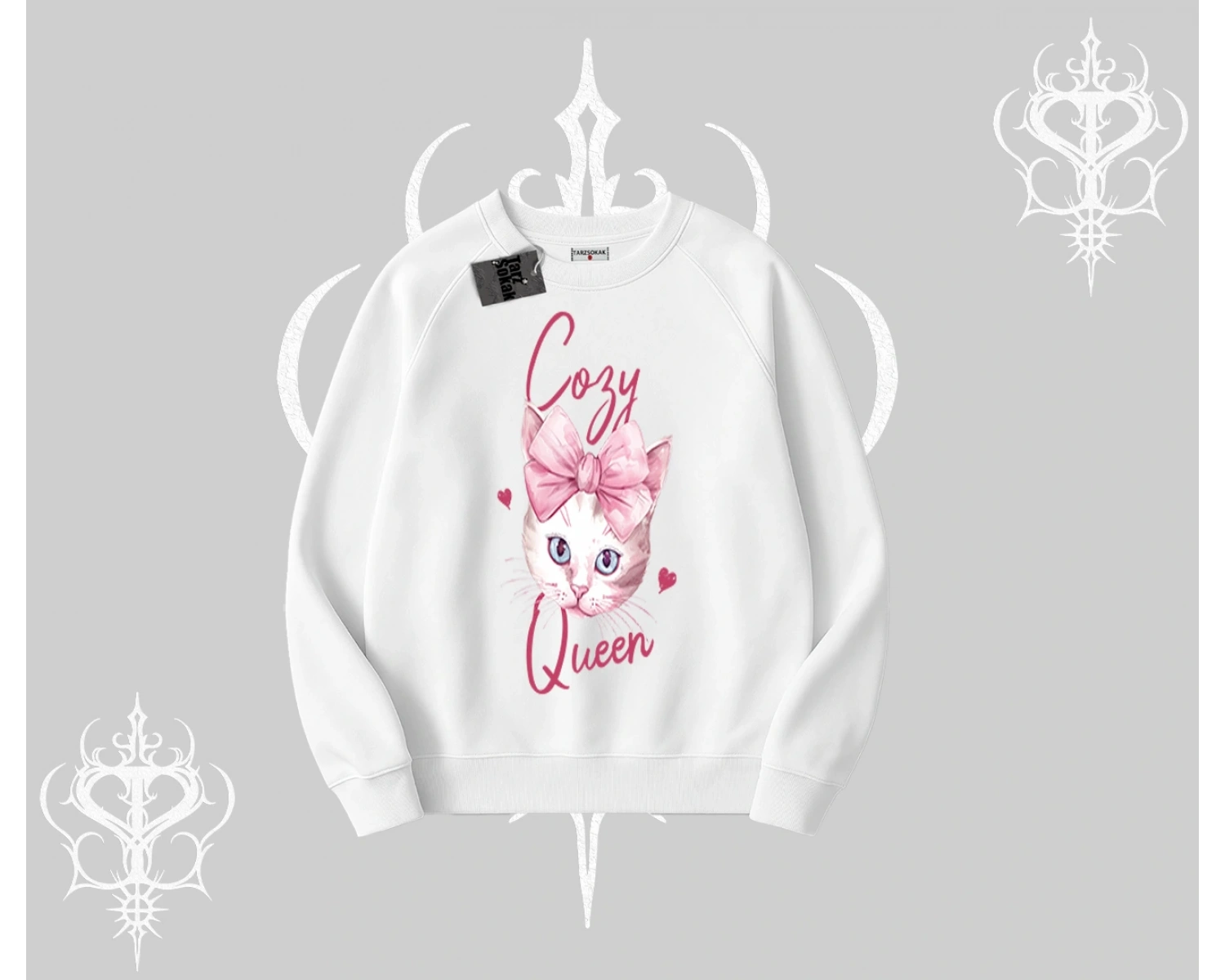 Cozy Queen Kedi Baskılı Biskilet Sweatshirt