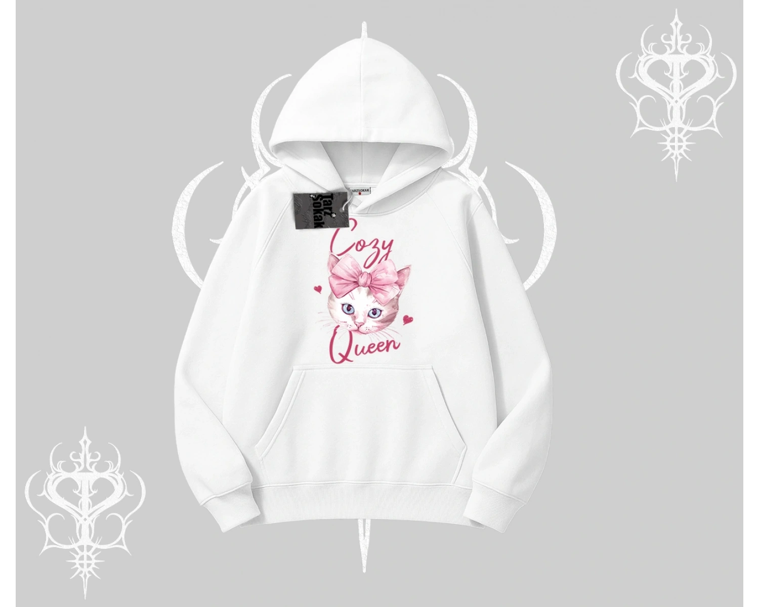 Cozy Queen Kedi Baskılı Kapşonlu Sweatshirt