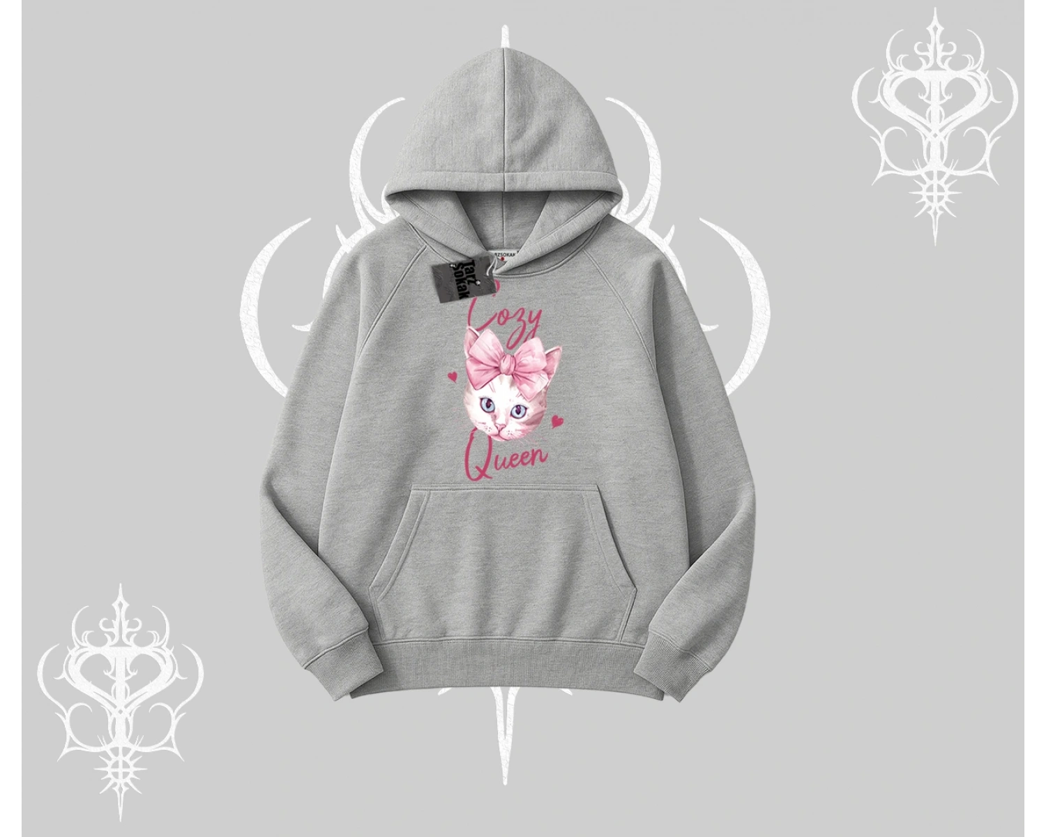 Cozy Queen Kedi Baskılı Kapşonlu Sweatshirt