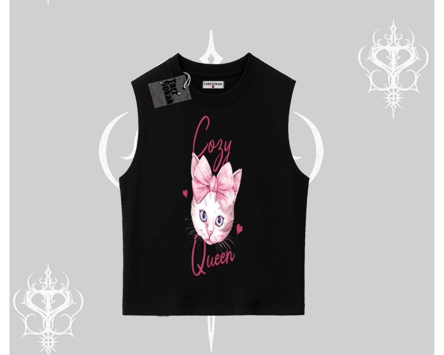 Cozy Queen Kedi Baskılı Kolsuz Tshirt