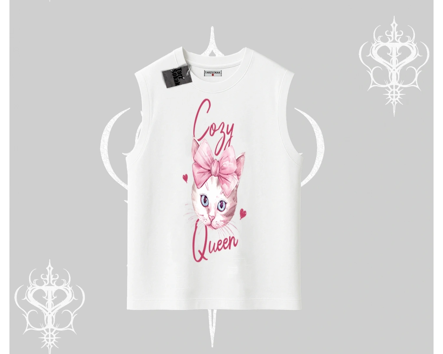 Cozy Queen Kedi Baskılı Kolsuz Tshirt