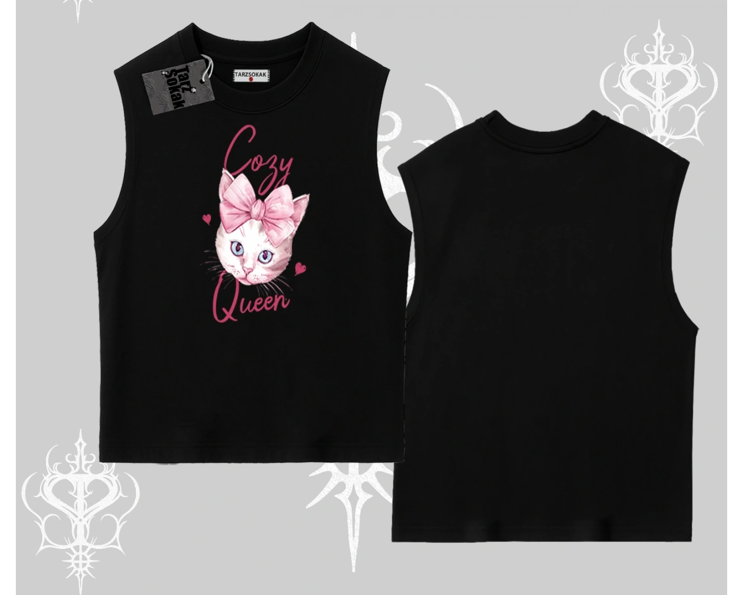 Cozy Queen Kedi Baskılı Kolsuz Tshirt