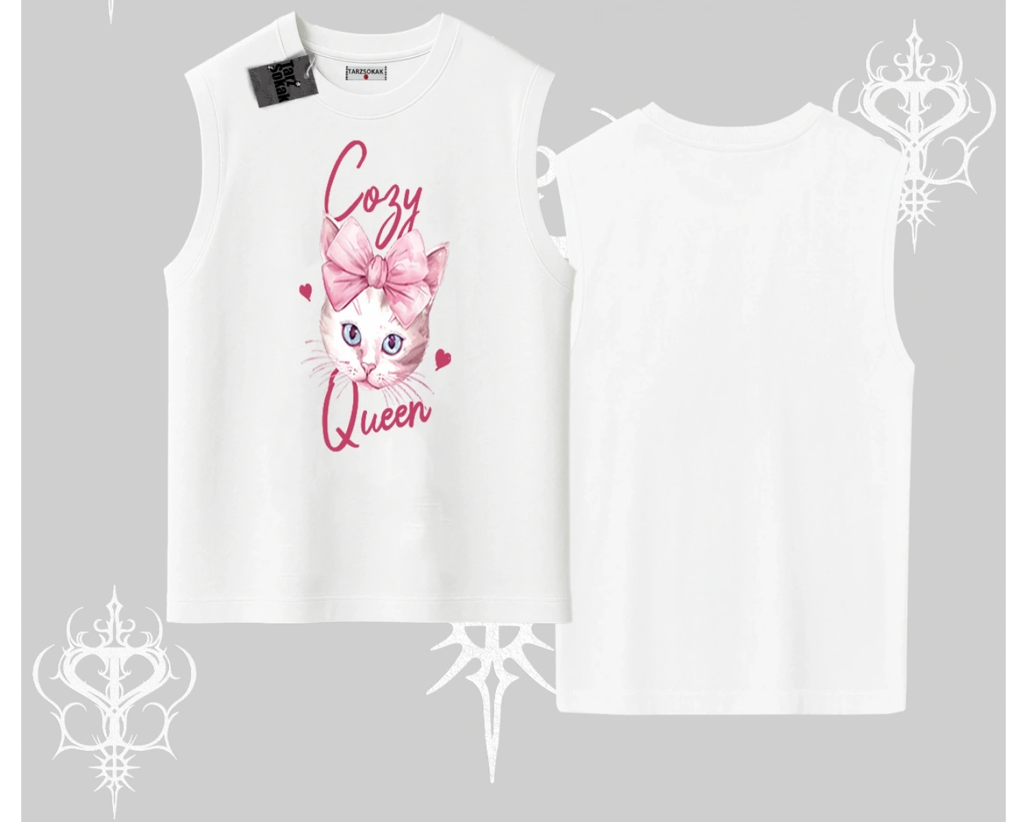 Cozy Queen Kedi Baskılı Kolsuz Tshirt