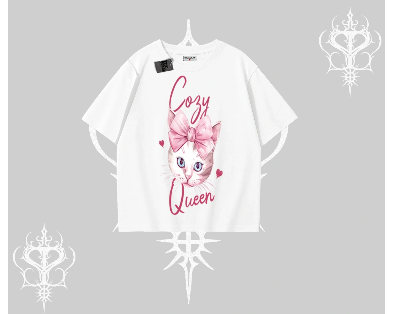 Cozy Queen Kedi Baskılı Oversize Tshirt