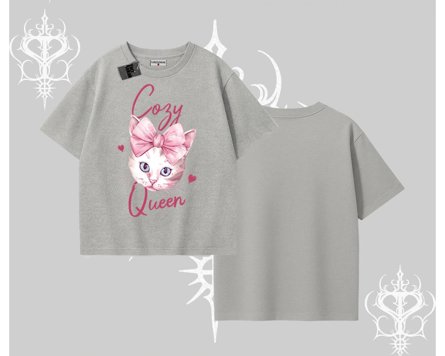 Cozy Queen Kedi Baskılı Oversize Tshirt