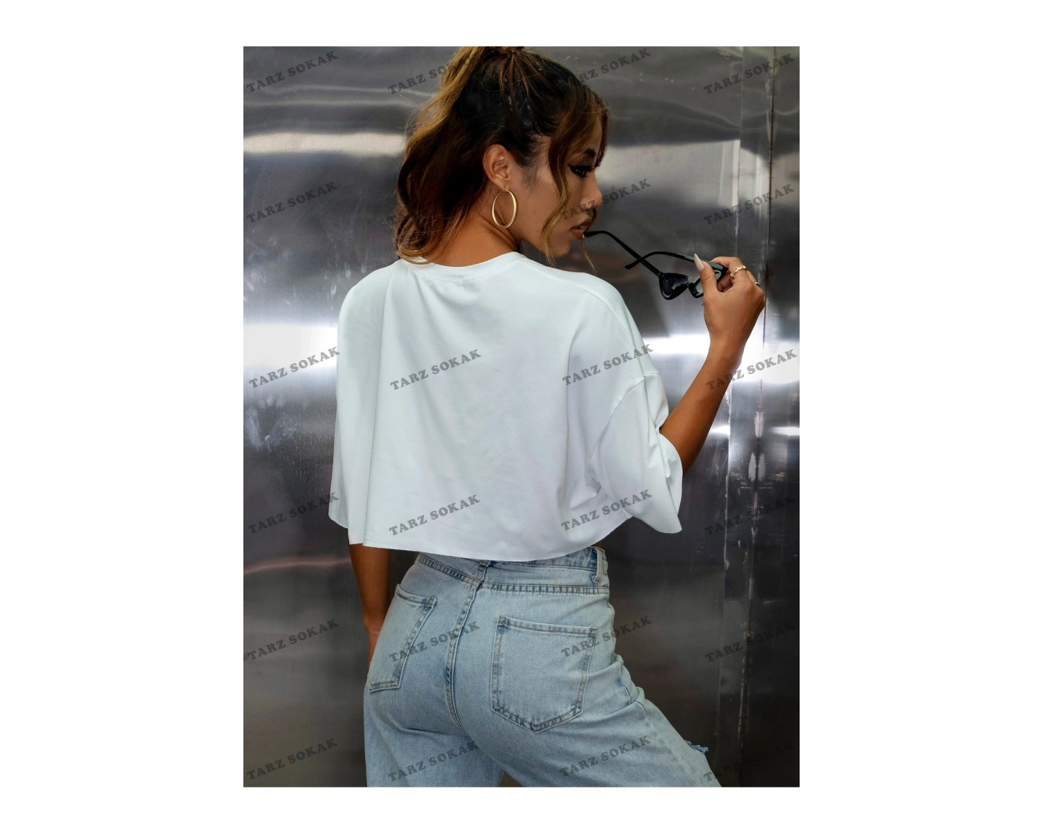 Crop CKOD-232913 Harf Grafikli Ham Etek