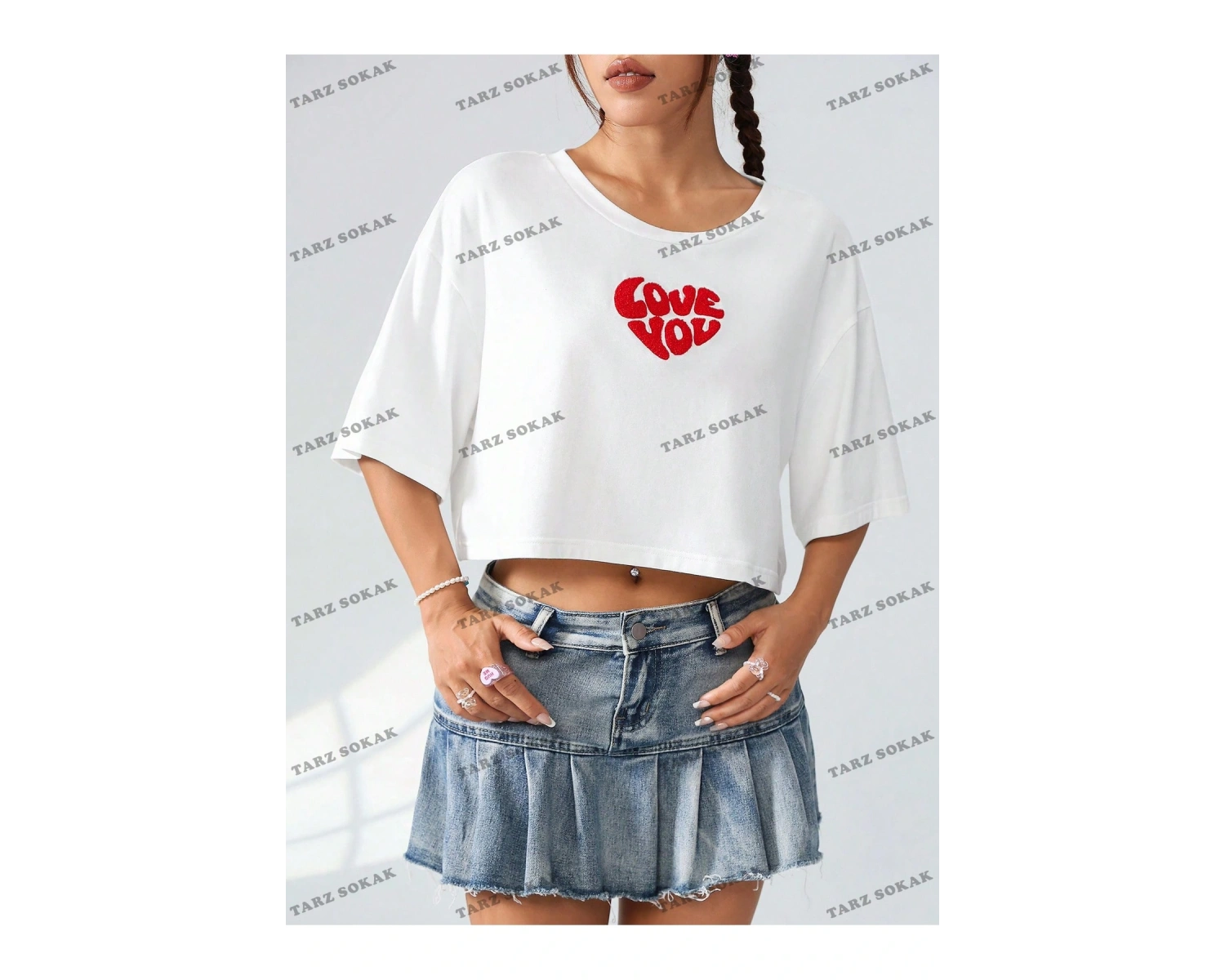 Crop CKOD-232913 Kadınlar Günü Yazılı Baskılı Yuvarlak Yaka