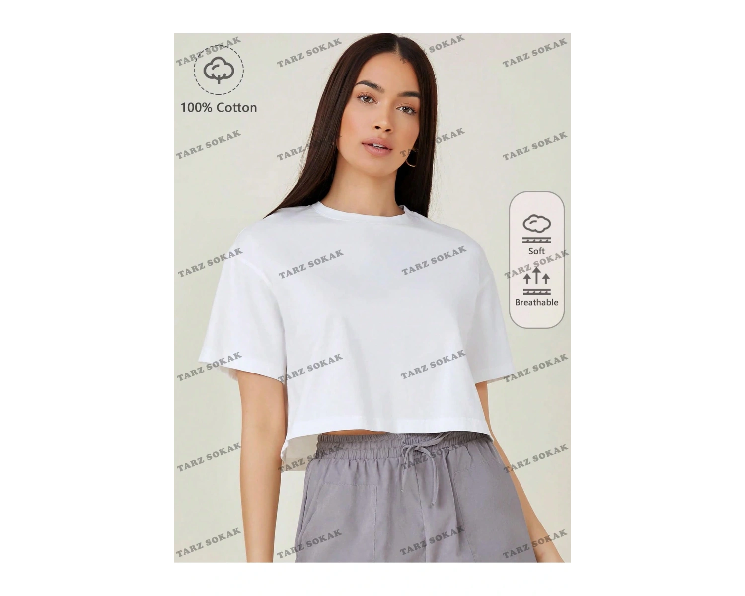 Crop CKOD-232913 Pamuk Damla Omuz Düz Kısa