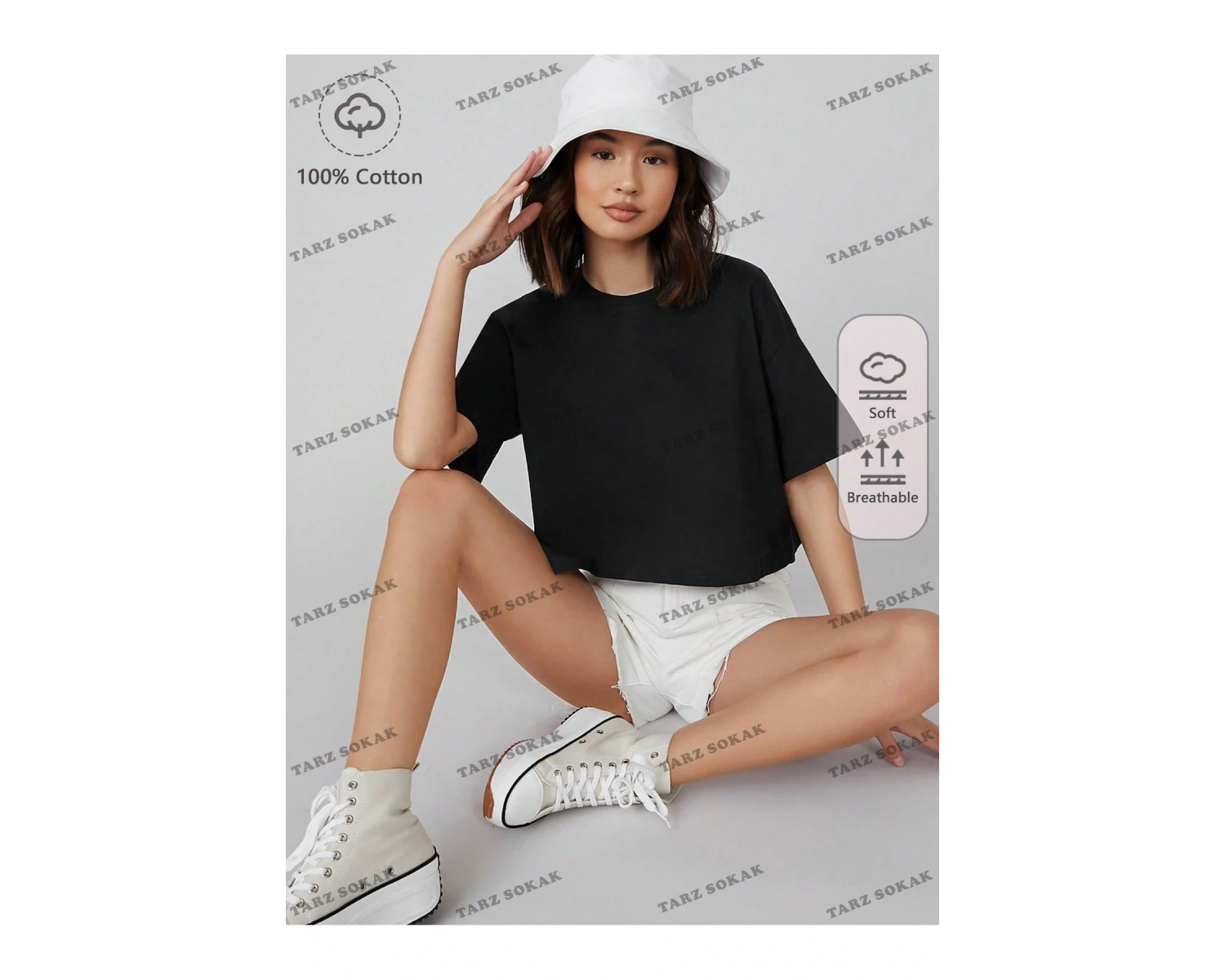 Crop CKOD-232913 Pamuk Damla Omuz Düz Kısa