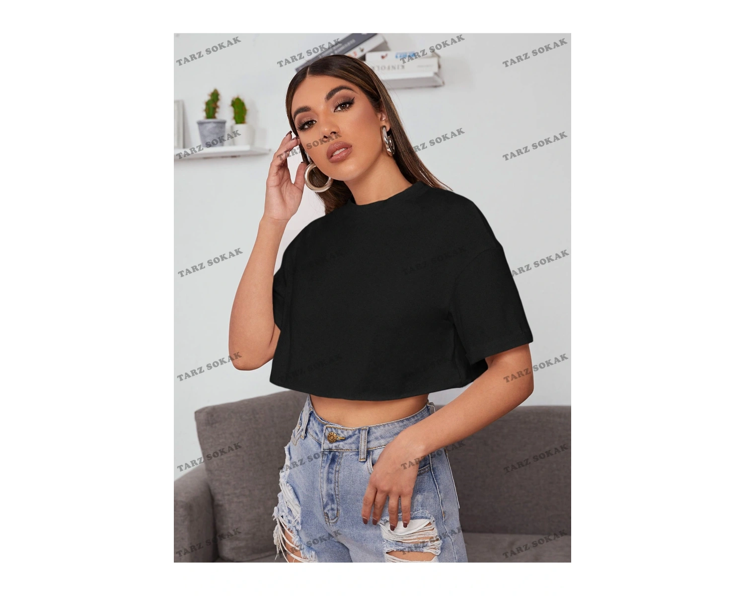 Crop CKOD-232913 Yaz Kıyafetleri Düşük Omuz Düz Crop CKOD-232913 Top