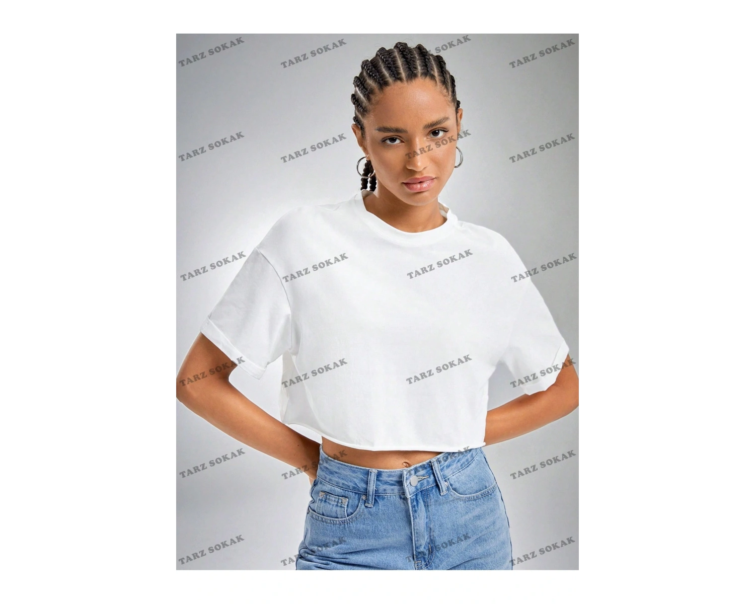 Crop CKOD-232913 Yaz Kıyafetleri Düşük Omuz Düz Crop CKOD-232913 Top