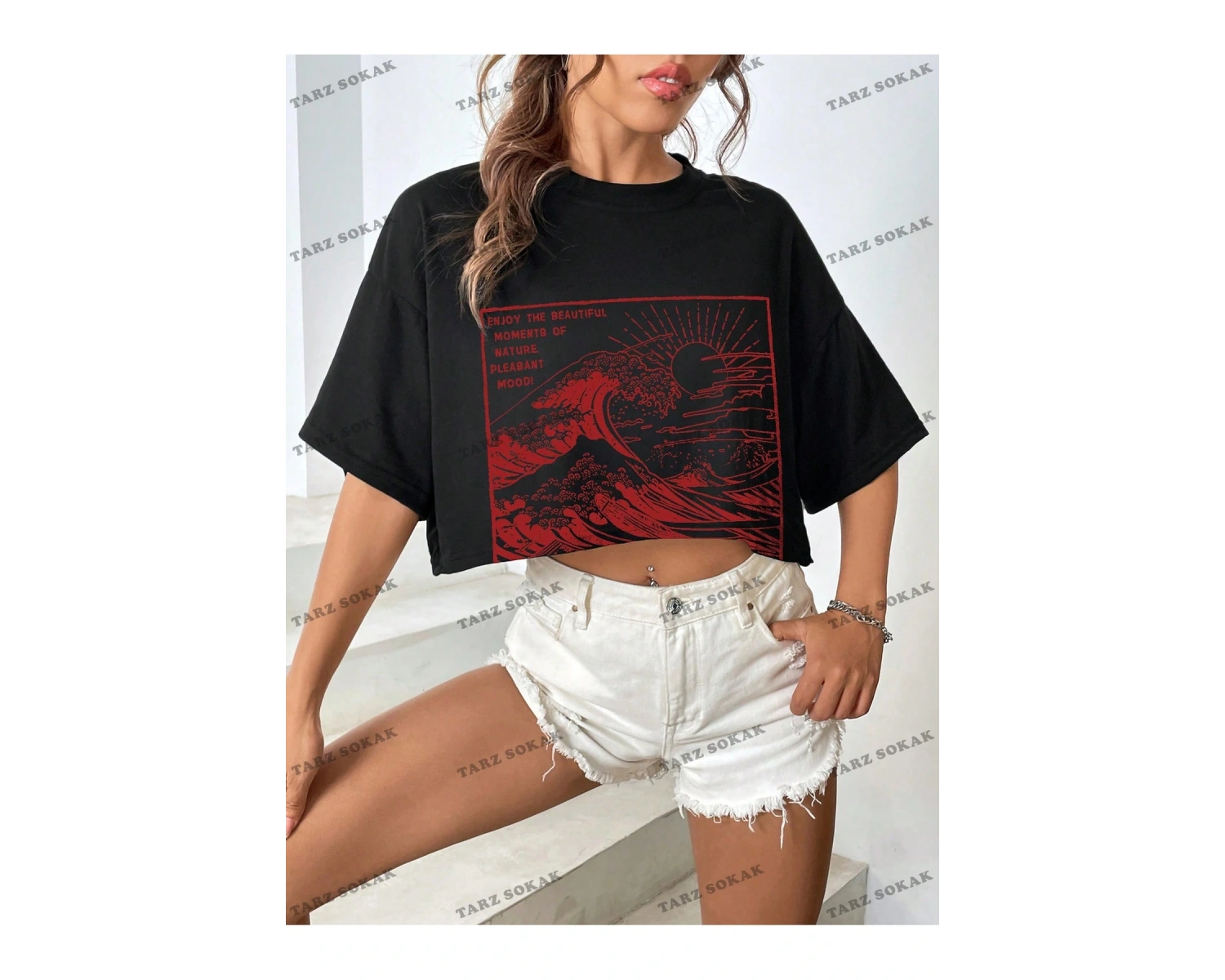 Crop CKOD-232913 Yuvarlak Yaka Kısa Kollu Yazılı