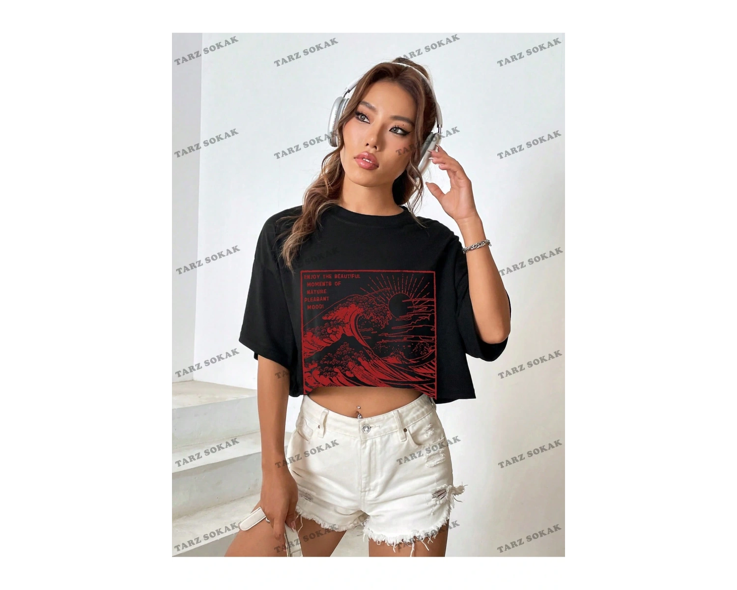 Crop CKOD-232913 Yuvarlak Yaka Kısa Kollu Yazılı