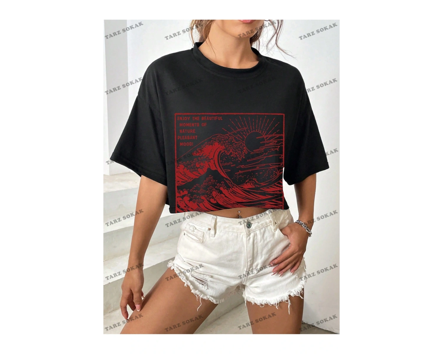 Crop CKOD-232913 Yuvarlak Yaka Kısa Kollu Yazılı