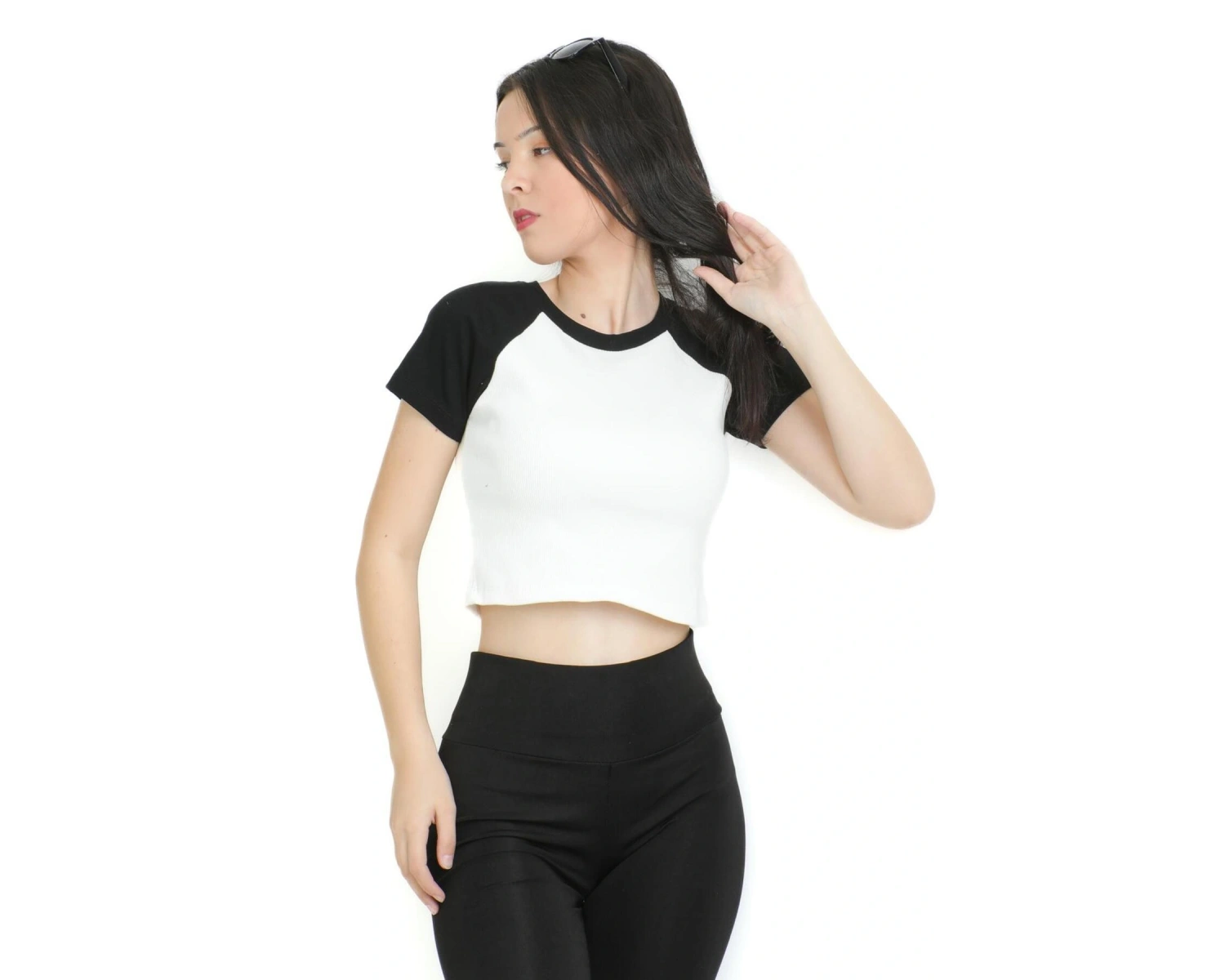 Crop yaka patlı reglan kol