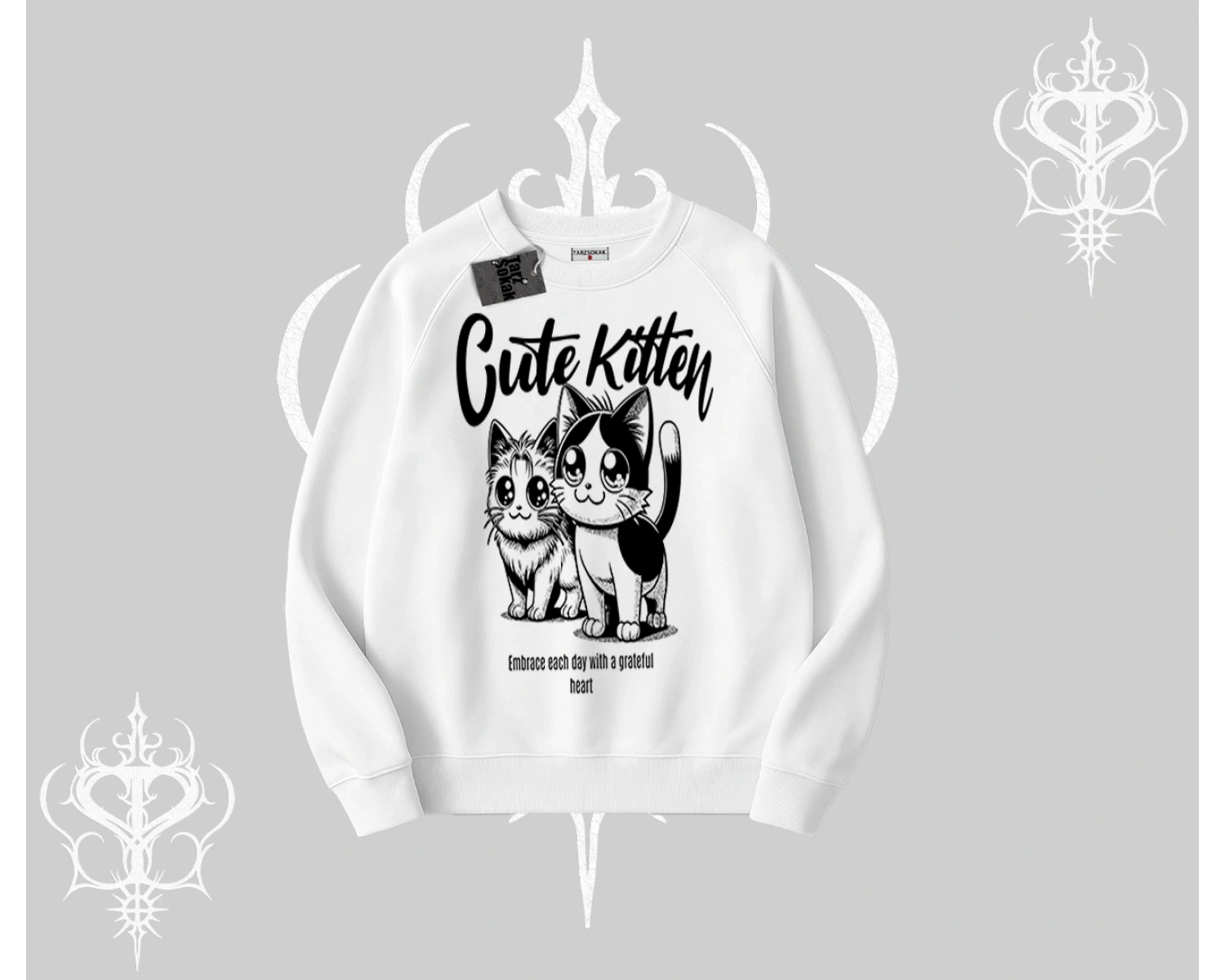 Cute Kitten Yazılı Sevimli Kedi Baskılı Biskilet Sweatshirt
