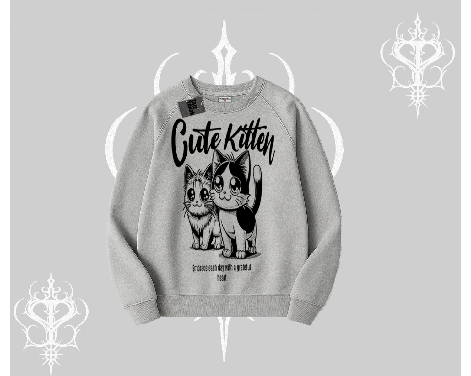 Cute Kitten Yazılı Sevimli Kedi Baskılı Biskilet Sweatshirt