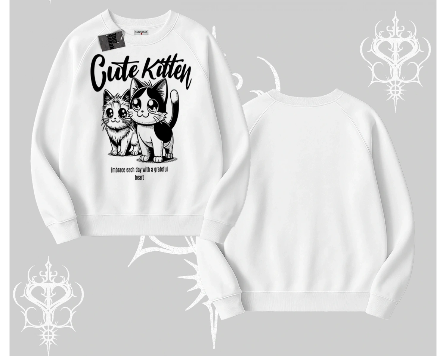 Cute Kitten Yazılı Sevimli Kedi Baskılı Biskilet Sweatshirt