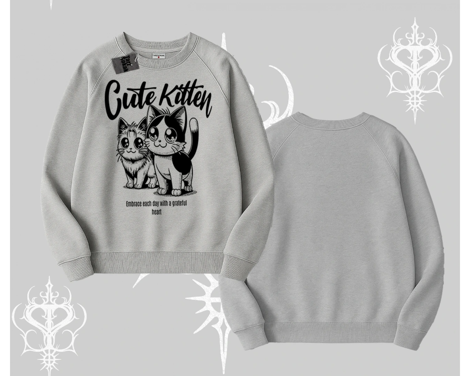 Cute Kitten Yazılı Sevimli Kedi Baskılı Biskilet Sweatshirt