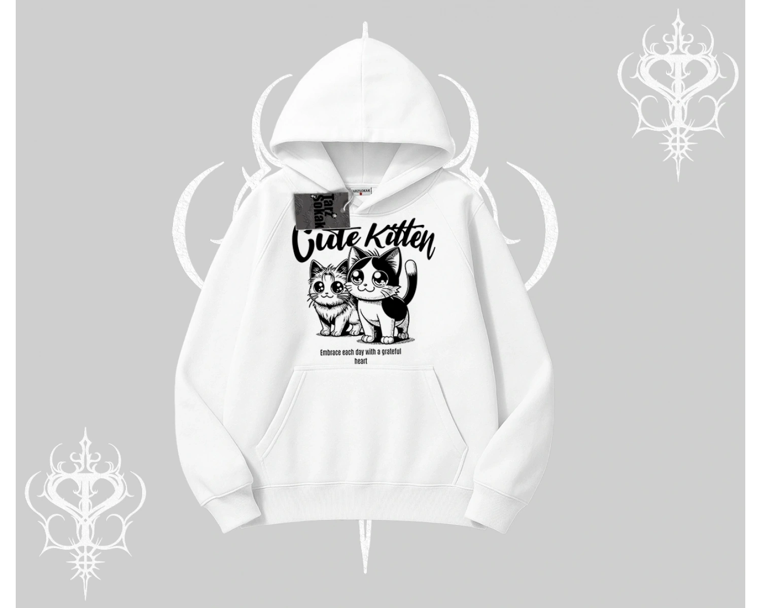 Cute Kitten Yazılı Sevimli Kedi Baskılı Kapşonlu Sweatshirt