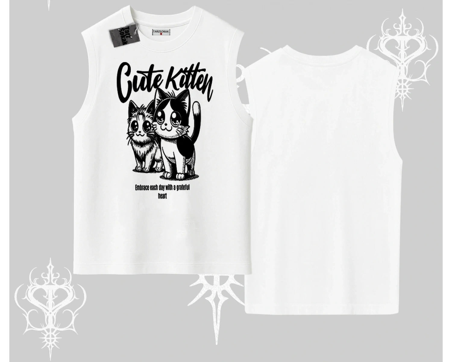 Cute Kitten Yazılı Sevimli Kedi Baskılı Kolsuz Tshirt