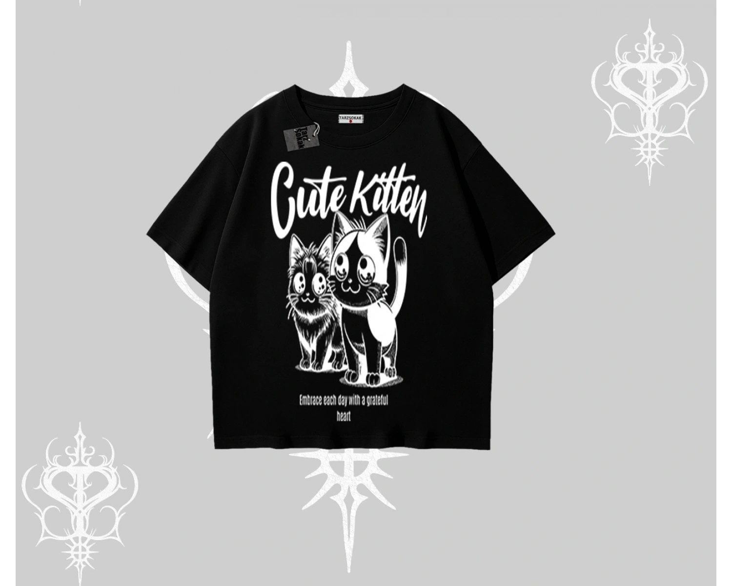 Cute Kitten Yazılı Sevimli Kedi Baskılı Oversize Tshirt