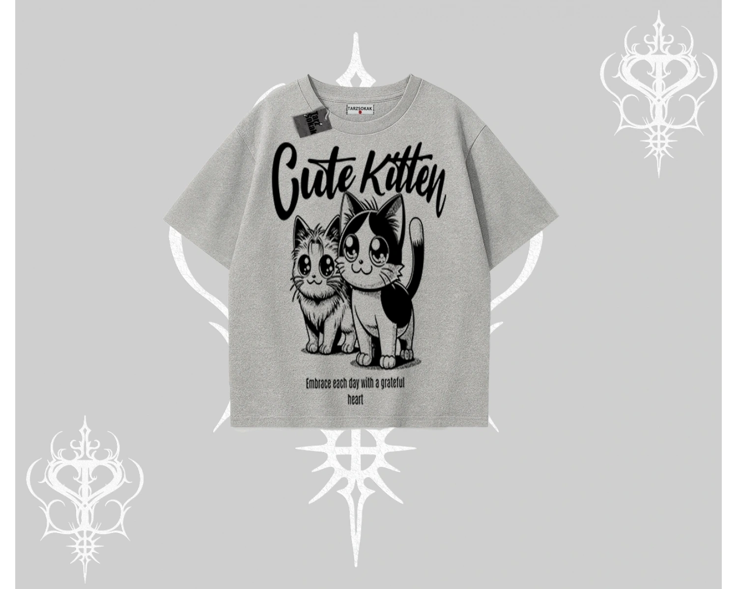 Cute Kitten Yazılı Sevimli Kedi Baskılı Oversize Tshirt