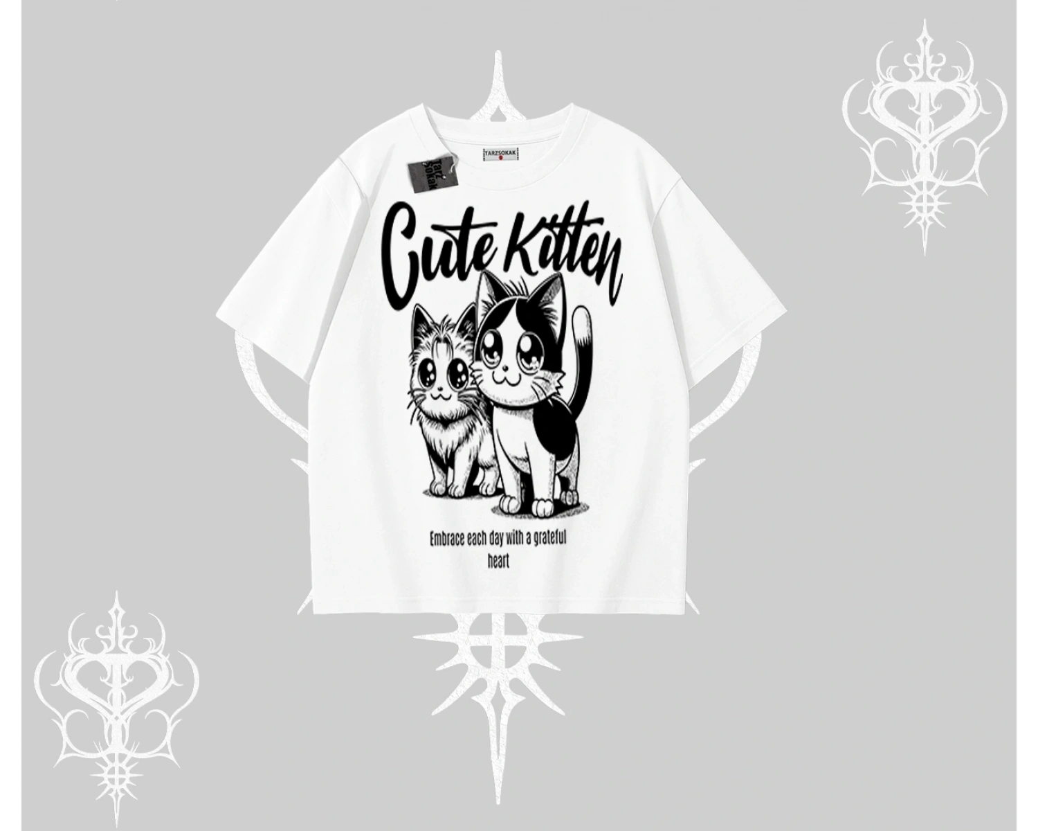 Cute Kitten Yazılı Sevimli Kedi Baskılı Oversize Tshirt