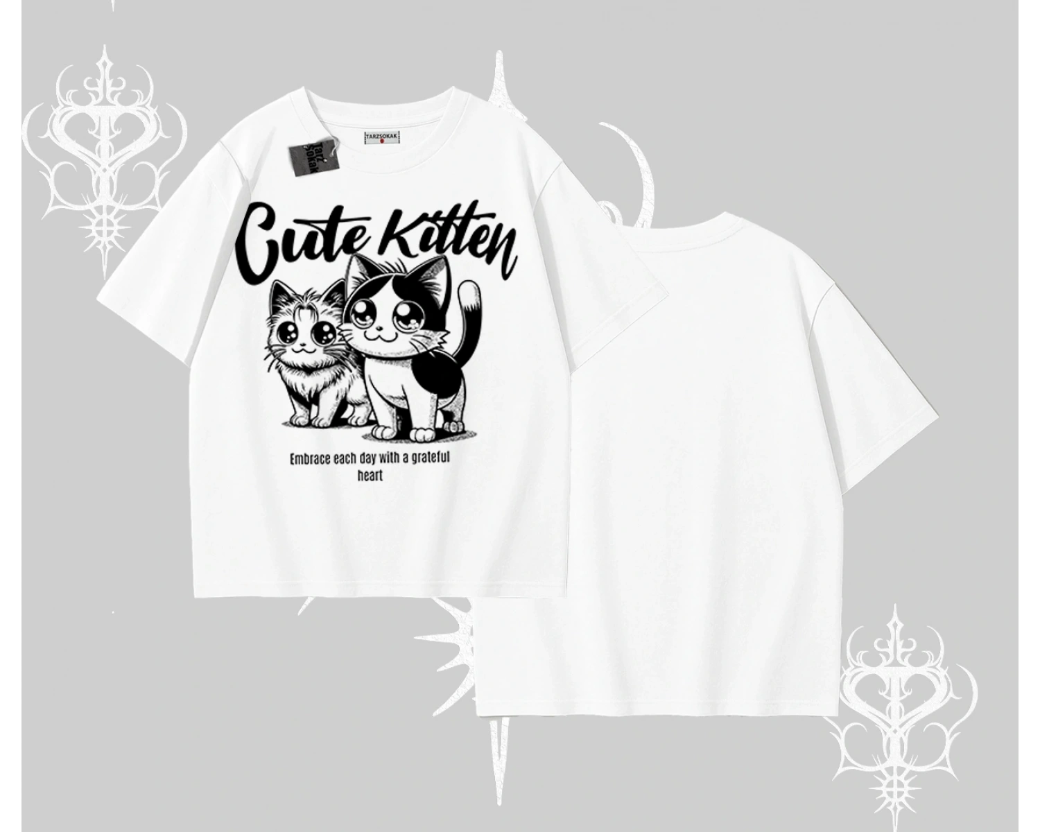 Cute Kitten Yazılı Sevimli Kedi Baskılı Oversize Tshirt