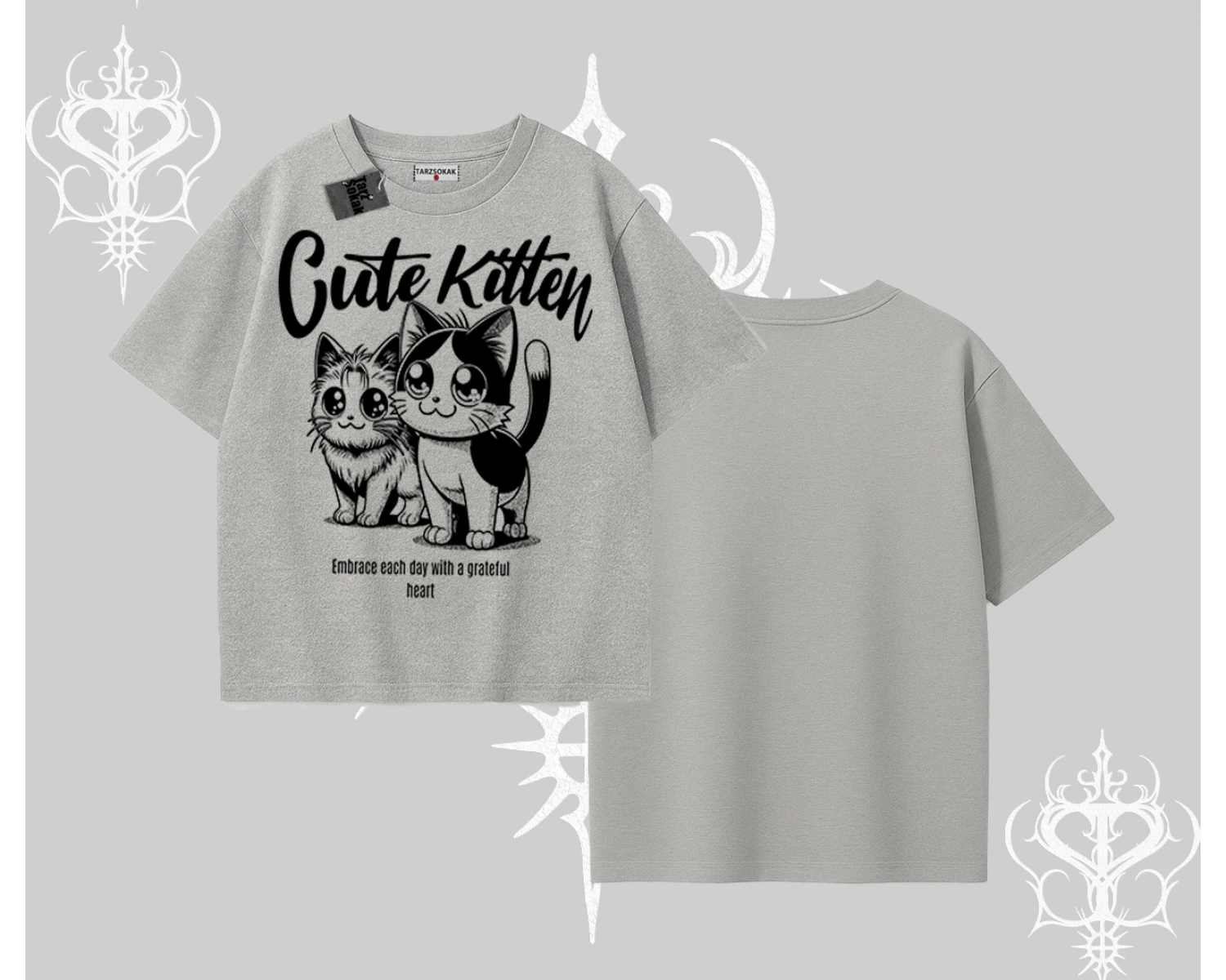Cute Kitten Yazılı Sevimli Kedi Baskılı Oversize Tshirt