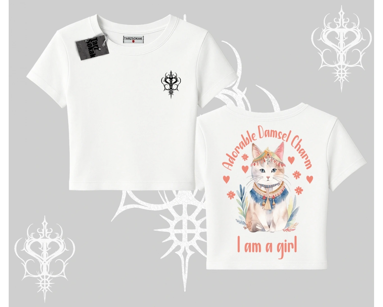 Cute Princess Kedi Tasarımlı Arka Baskılı Babby Tee Tshirt